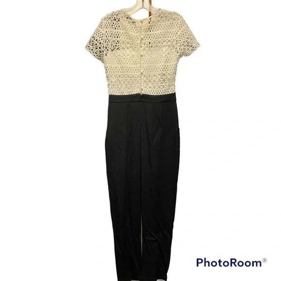 Karina Grimaldi | Lace Crochet Jumpsuit In White And Black Size M - Picture 7 of 7